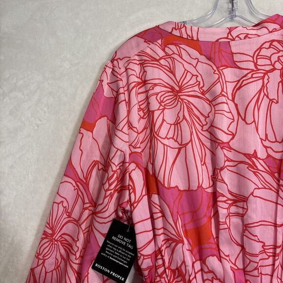 Boston Proper Blooming Outlines Print Button Up Ruffle Flounce Dress Pink 14 NWT - Picture 8 of 16